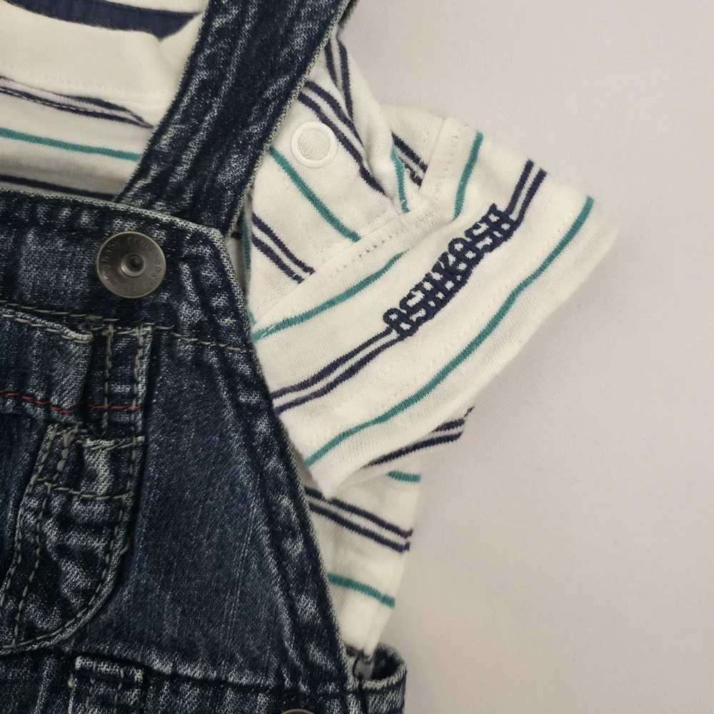 Vintage OshKosh Genuine Baby Denim Overalls Set 3M Blue Jean Infant Classic USA